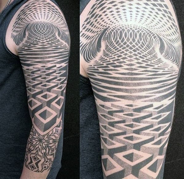 Amazing Mens Optical Illusion 3d Geometric Sleeve Tattoo