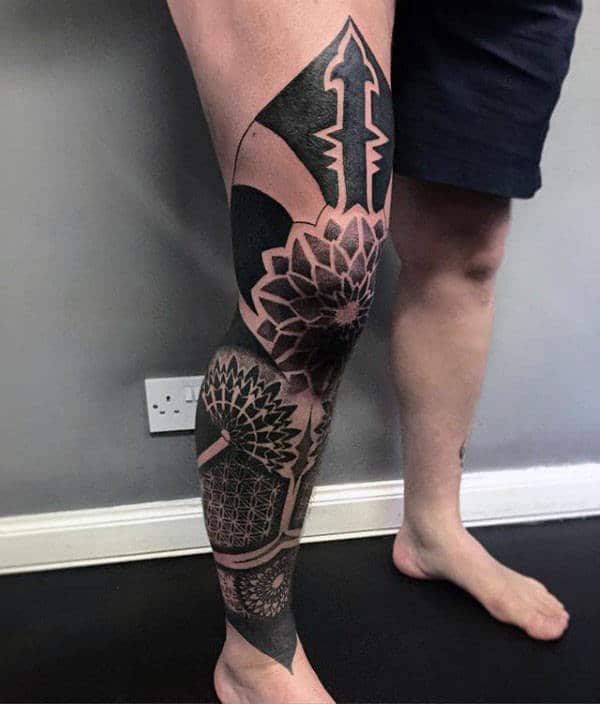 Amazing Mens Pointillism Leg Sleeve Tattoo Ideas