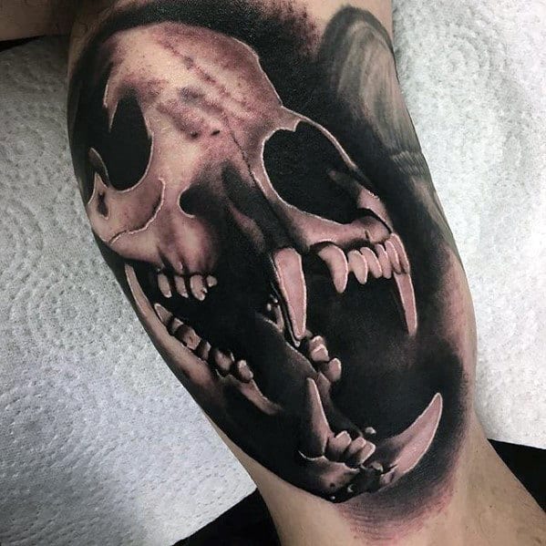 Amazing Mens Realistic 3d Bear Skull Inner Arm Bicep Tattoo
