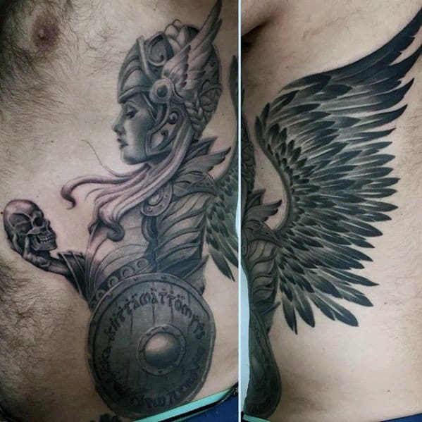 Amazing Mens Rib Cage Side Valkyrie Tattoo Designs