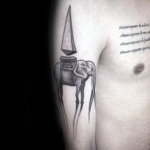 Amazing Mens Salvador Dali Elephant Tattoo Designs On Arm