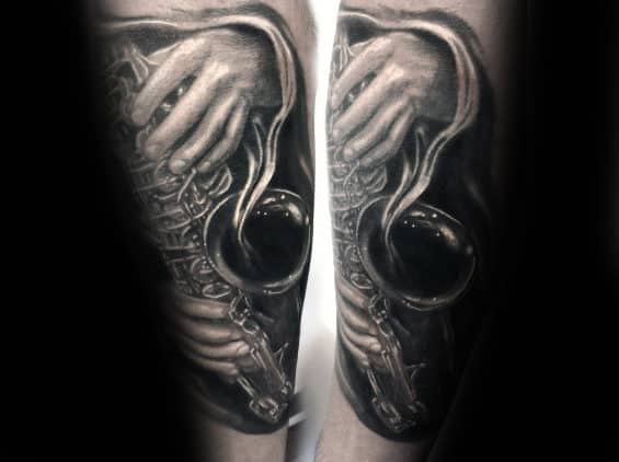 Amazing Mens Saxophone Forearm Sleeve Tattoo Inspiration
