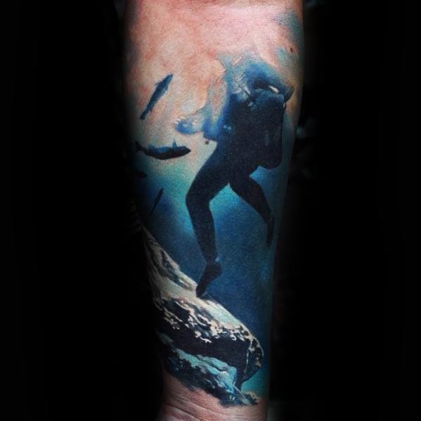 Amazing Mens Scuba Diving Tattoo Designs