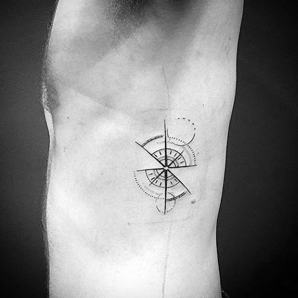 Amazing Mens Simple Compass Tattoo Designs On Rib Cage Side