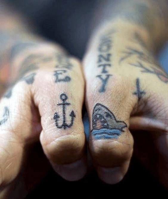 Amazing Mens Simple Hand Shark And Anchor Old Schol Tattoo Designs