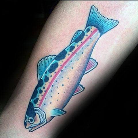Amazing Mens Small Trout Detailed Inner Forearm Tattoo