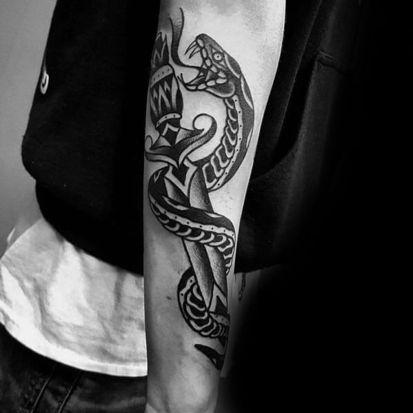50 Snake Dagger Tattoo Ideas For Men - Sharp Serpent Designs