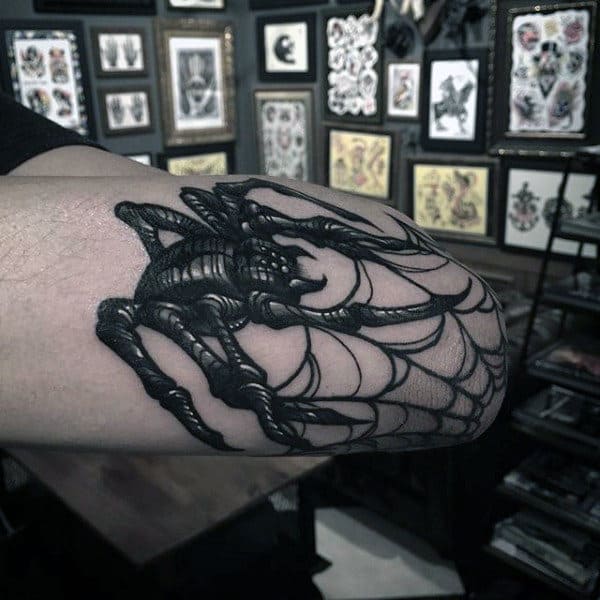 Amazing Mens Spider Web Tattoo Elbow