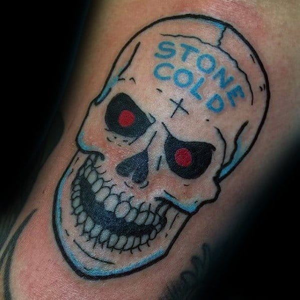 Amazing Mens Stone Cold Skull Arm Wrestling Tattoo Designs