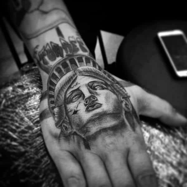 Amazing Mens Tattoo Statue Of Liberty On Hands