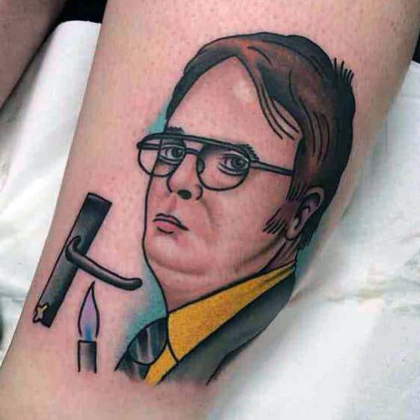 Amazing Mens The Office Tattoo Designs Dwight Schrute Flame To Door Handle