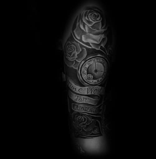 Amazing Mens Time Waits For No Man Tattoo Designs
