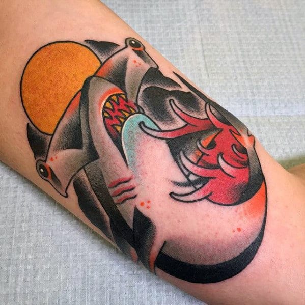 Amazing Mens Traditional Arm Shark Tattoo