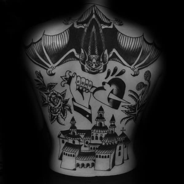 Amazing Mens Traditional Bat Tattoo Designs