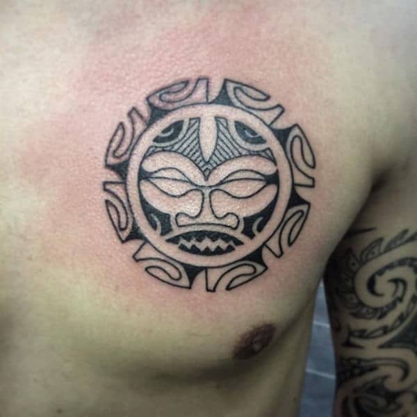Amazing Mens Tribal Sun Chest Tattoos