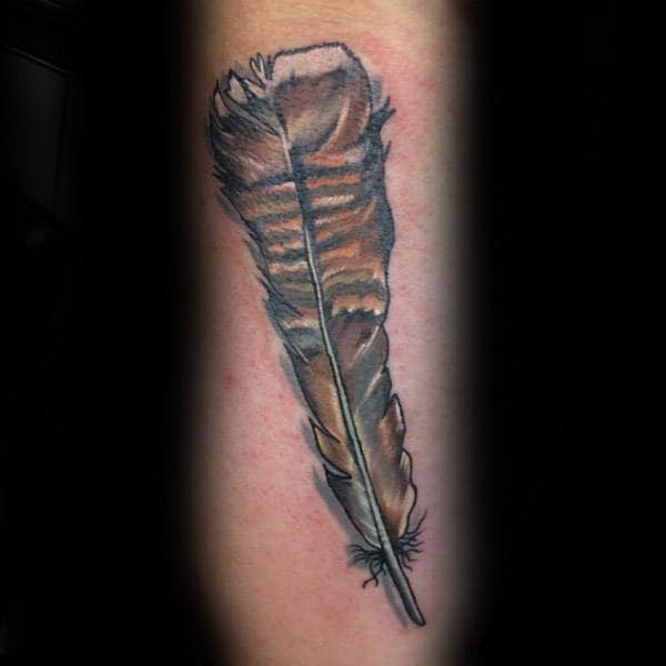 Amazing Mens Turkey Feather Rib Cage Side Tattoos