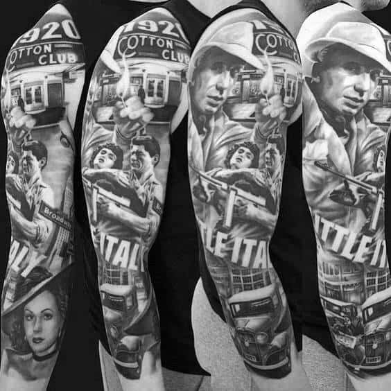 Amazing Mobster Themed Sleeve Arm Mens Coolest Tattoos
