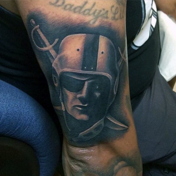 Amazing Oakland Raiders Guys Outer Forearm Tattoos