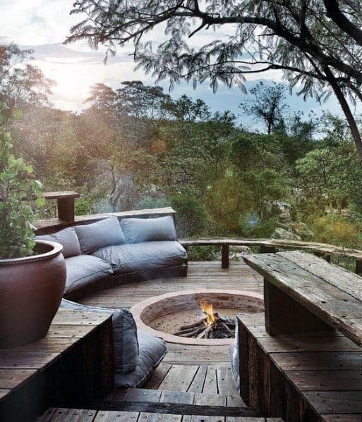 Amazing Outdoor Wood Deck Fire Pit Backyard Design