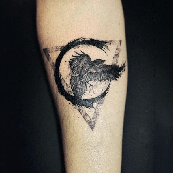 Amazing Raven Inside Symbol Tattoo For Men