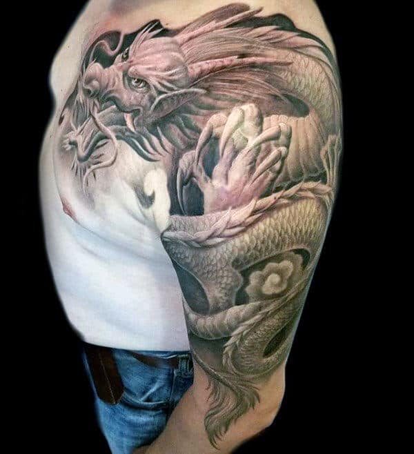 Amazing Realistic 3d Chinese Dragon Mens Arm Tattoo