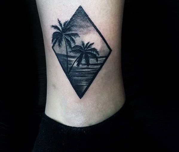 Amazing Realistic Palm Trees Beach Ocean Mens Ankle Tattoo Designs