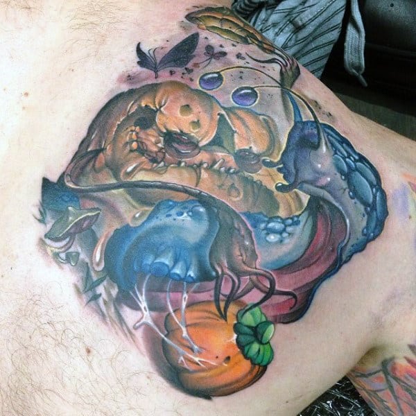 Amazing Snail Pumpkin Mens Back Of Shoulder Tatoto