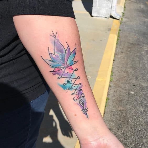 Amazing Water Color Unalome Tattoo