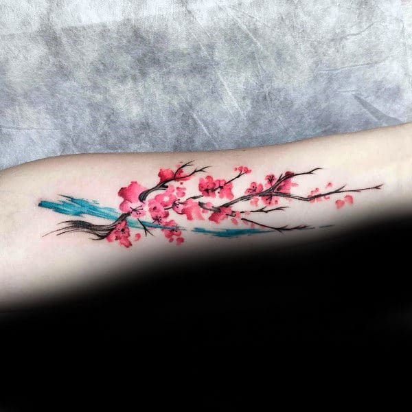 amazing-watercolor-cherry-blossom-male-forearm-tattoo