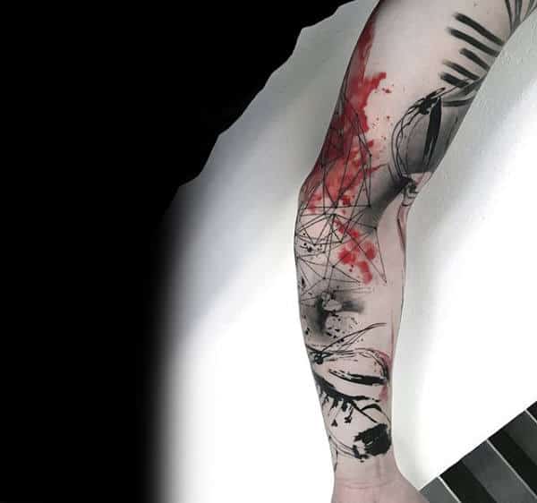 Amazing Watercolor Trash Polka Abstract Arm Tattoos For Guys
