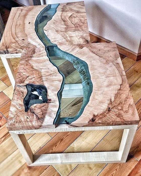 Amazing Wood Glass River Bachelor Pad Furniture Mesa auxiliar para hombre