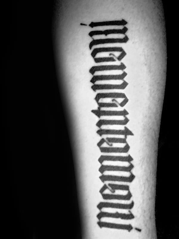 Ambigram Memento Mori Mens Tattoo On Inner Forearm