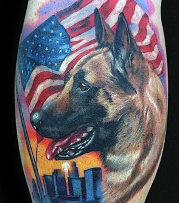 American Flag Guys German Shepherd Dog Leg Calf Tattoos