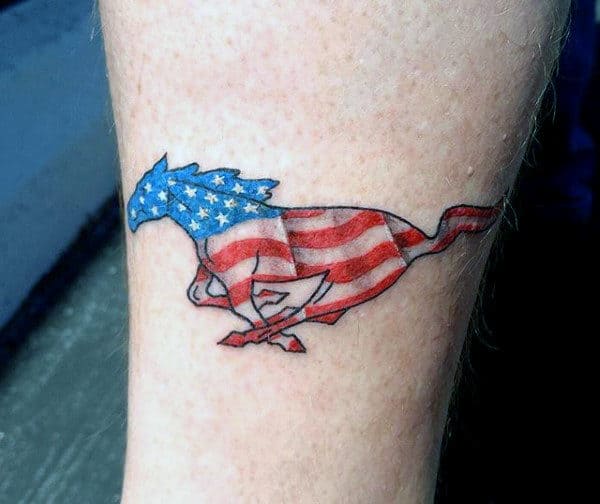 American Flag Mustang Symbol Mens Arm Tattoo