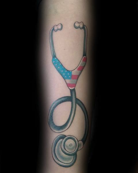 American Flag Themed Cool Stethoscope Tattoos For Men