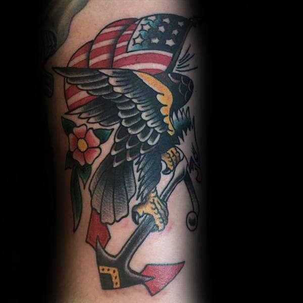 American Patriotic Traditional Anchor Mens Arm Tattoos