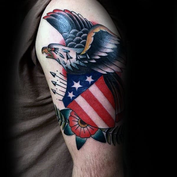 American Shield Traditional Eagle Guys Arm Tattoo Designs