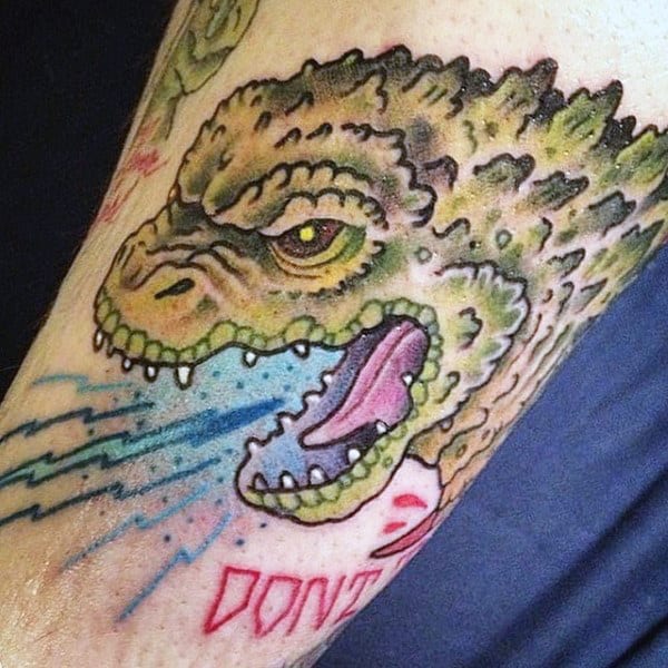 American Traditional Style Godzilla Tattoo On Guy