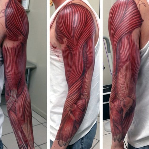 Anatomical Mens Full Sleeve Realistic Muscle Tattoos