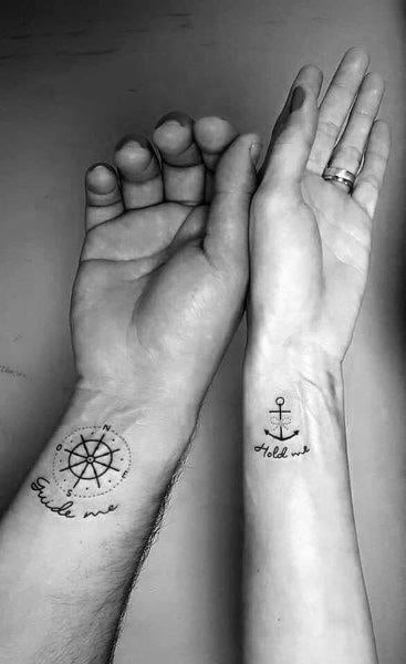 Anchor And Ship Wheel Couple Tattoo Matching Designs