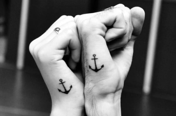 Anchor Black Ink Simple Guys Small Tattoo On Hands