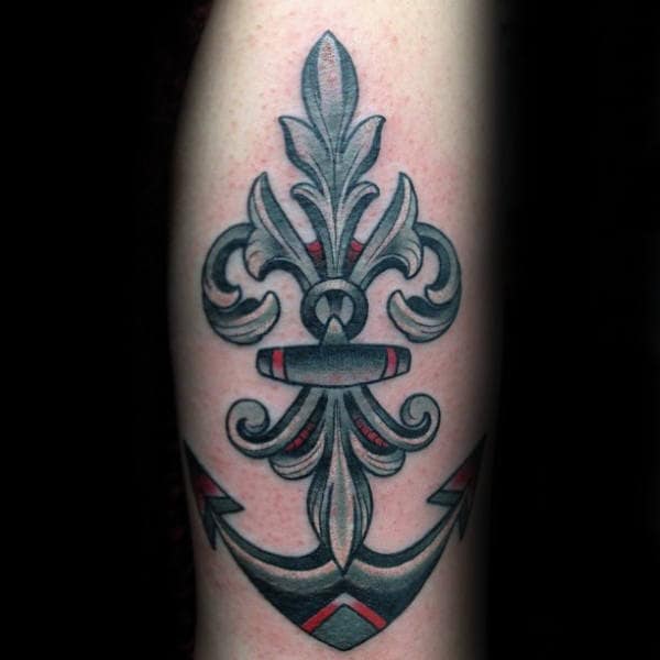 Anchor Fleur De Lis Mens Arm Tattoos