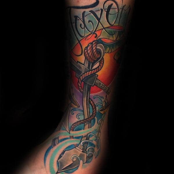 Anchor Libra Mens Lower Leg Tattoos