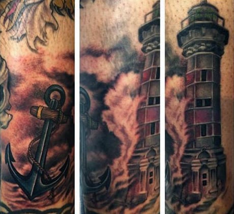 Anchor Lighthouse Mens Tattoos