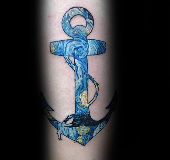Anchor Starry Night Mens Forearm Tattoos