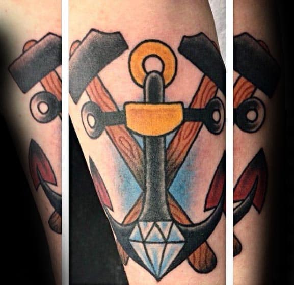 Anchor With Diamond Male Traditional Tattoos