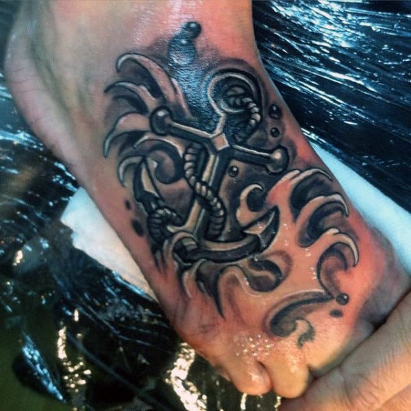 Anchor With Twisted Rope Tattoo On Foot For Men