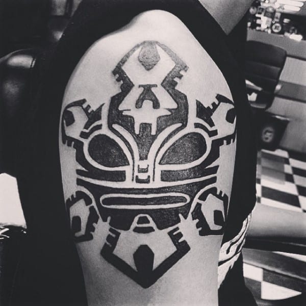 Ancient Tribal Sun Male Upper Arm Tattoo Designs