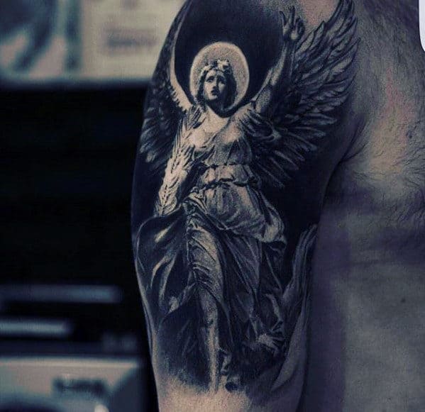Angel Catholic Mens Half Sleeve Tattoo Inspiration