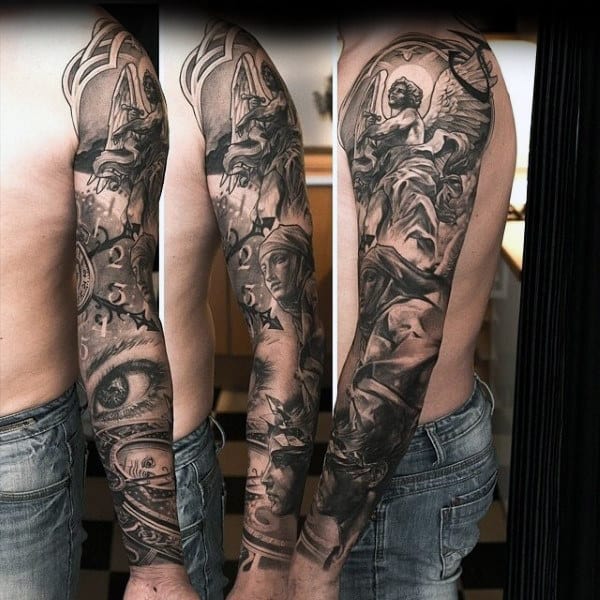 Angel Detailed Mens Full Sleeve Tattoos